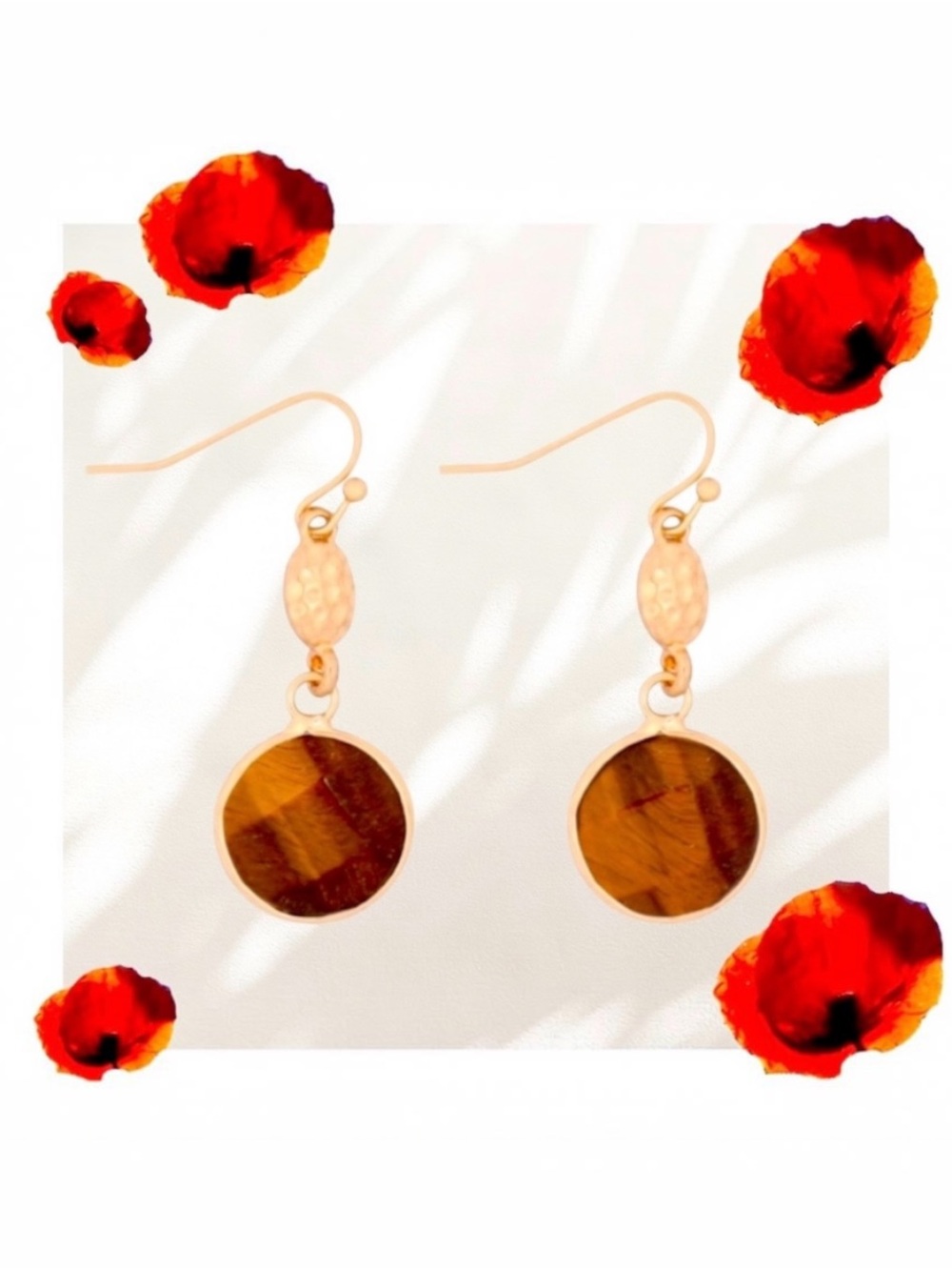 BEAUTIFUL NATURAL STONE EARRINGS! Stone=Brown, Pierced Ears, 1.5” Hang